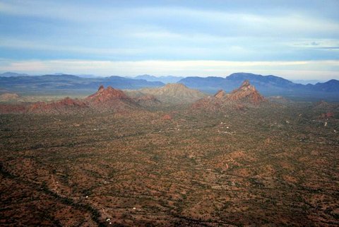 Black Mountain summit view of Ajo peaks and Growler mountains to the West