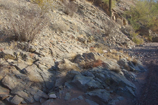 Copper Canyon view of exposed 1600 million year old basement rock, Cardigan Gneiss