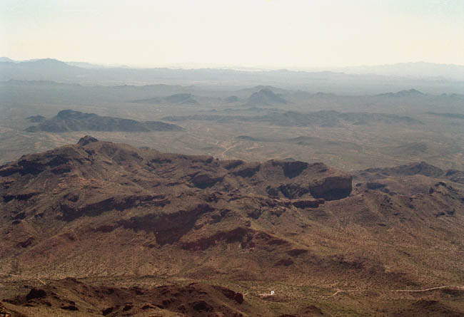 Mount Ajo view toward parking lot marked with a P